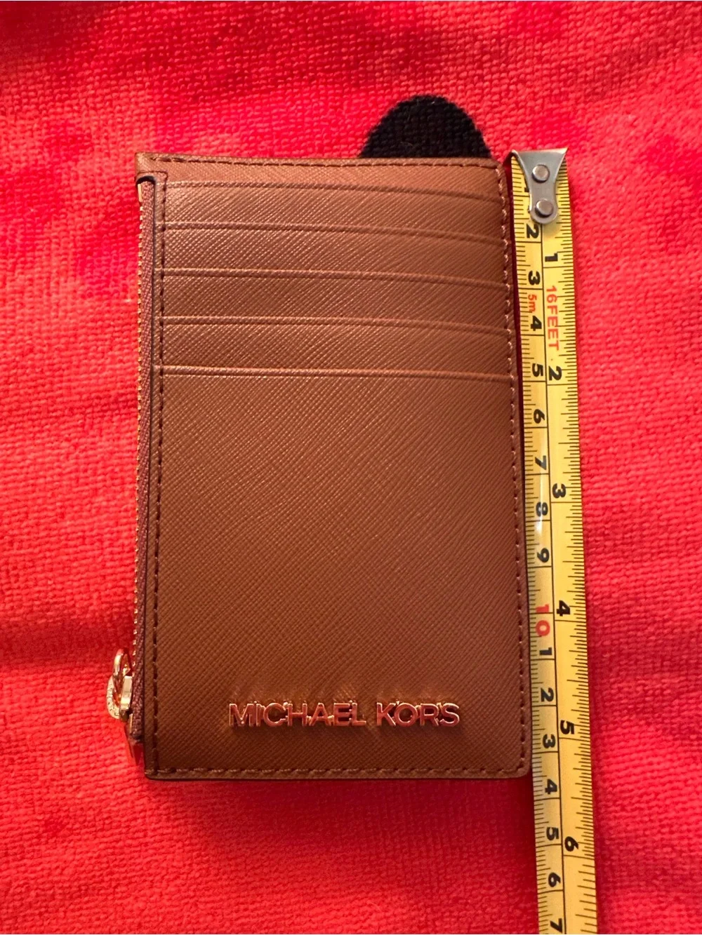 Michael Kors Brown Saffiano Leather Card & Key Zip Holder